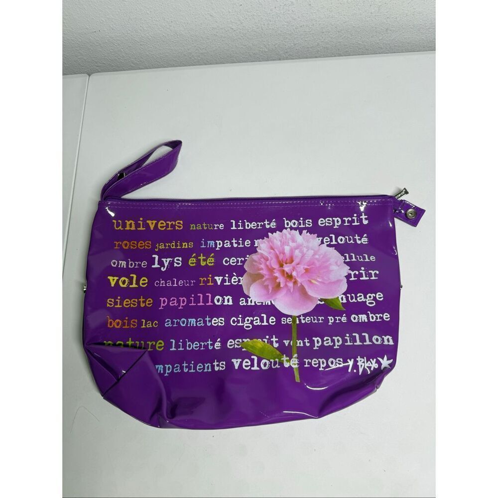 Incidence Women’s Patent Faux Leather Floral Print Purple Makeup Toiletry Bag